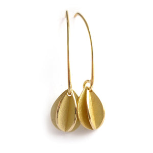 Bespoke modern contemporary leaf hook earrings in yellow gold handmade Hereford
