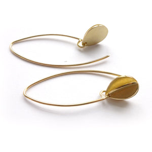 Bespoke contemporary modern unique leaf hook earrings in yellow gold handmade with a brushed finish