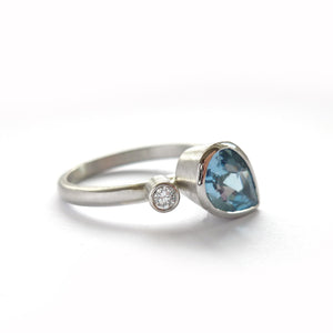 Unique one of a kind aquamarine and diamond ring platinum ring, an alternative engagement ring handmade in UK by Sue Lane 