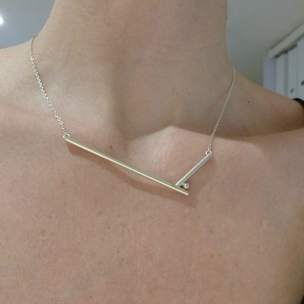 modern contemporary silver and diamond necklace handmade designer and maker by Sue Lane 