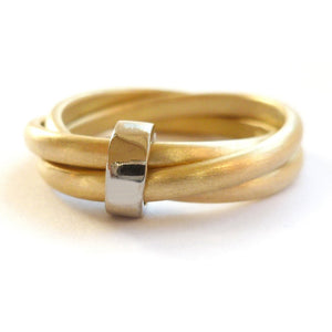 modern two tone russian style ring with 3 band linked together, handmade in the UK