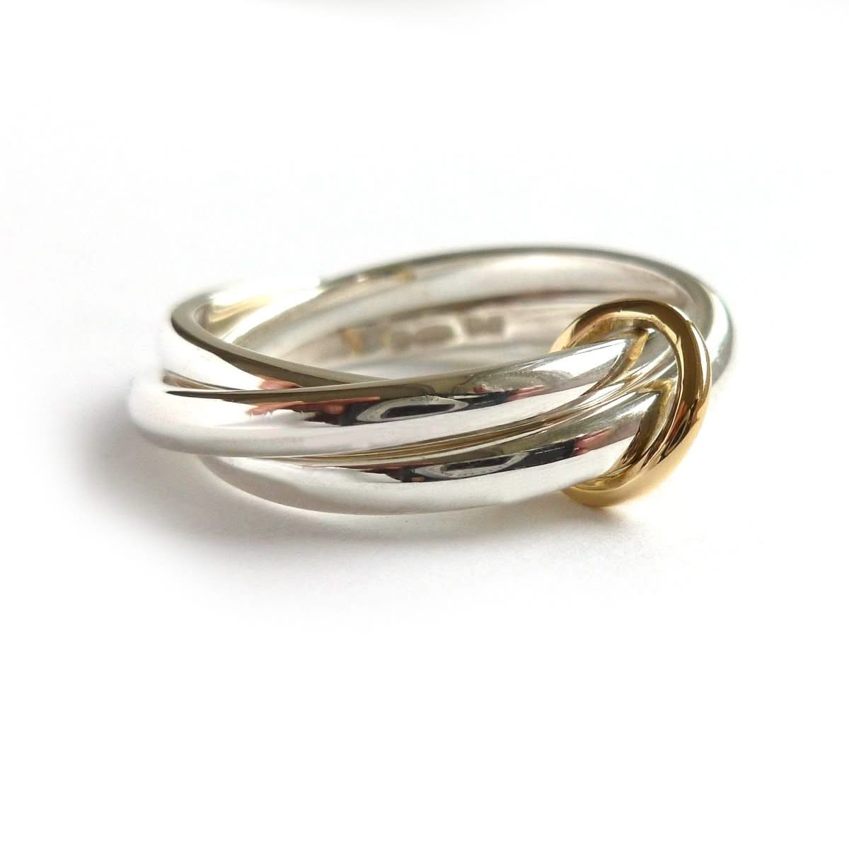 Unusual, unique, bespoke and modern silver "Russian Wedding ring" playful and tactile with brushed finish. Handmade by Sue Lane Contemporary Jewellery UK. 