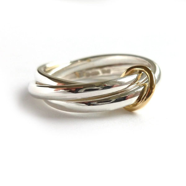 Unusual, unique, bespoke and modern silver "Russian Wedding ring" playful and tactile with brushed finish. Handmade by Sue Lane Contemporary Jewellery UK. 