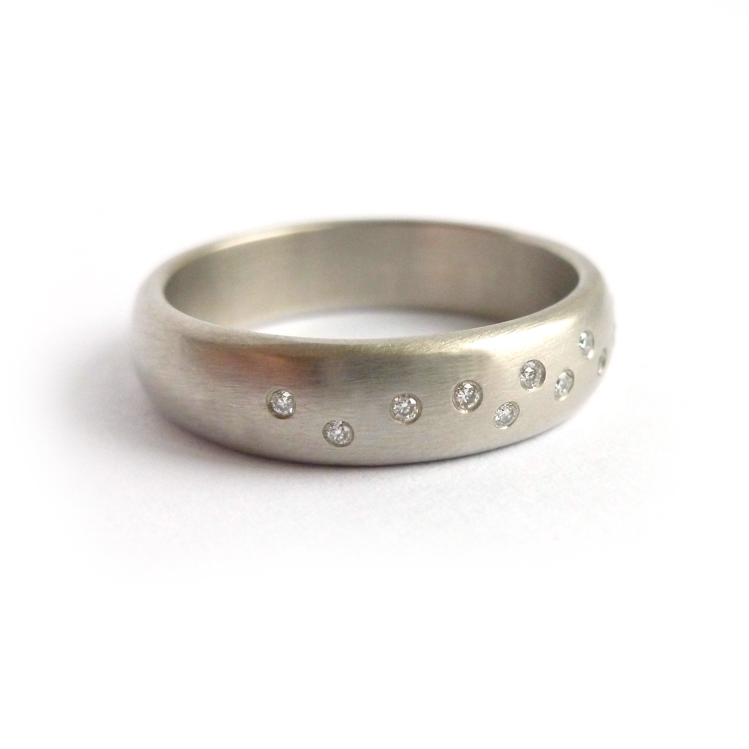 wide brushed platinum diamond ring contemporary handmade bespoke Sue Lane