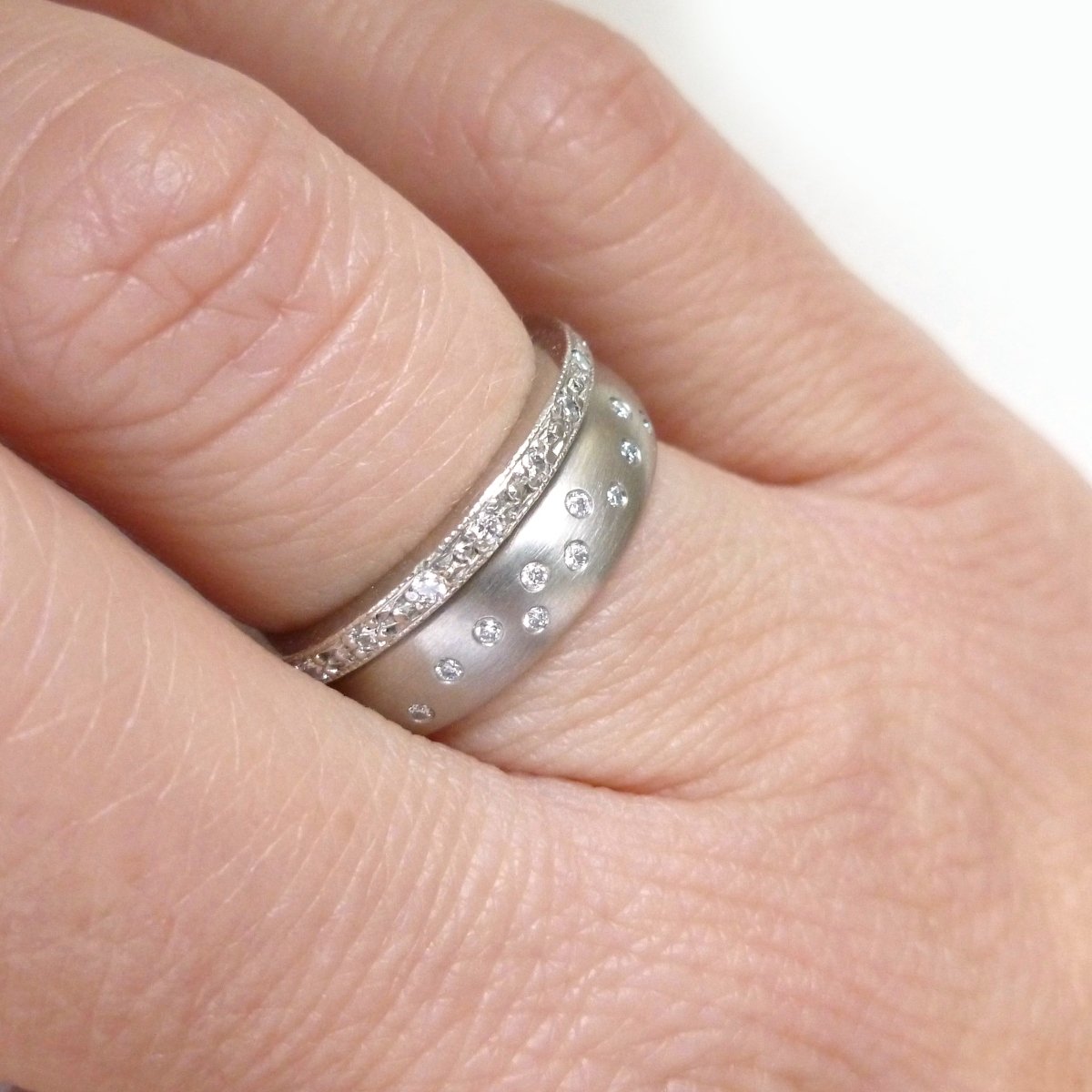 wide brushed platinum diamond ring contemporary handmade bespoke Sue Lane