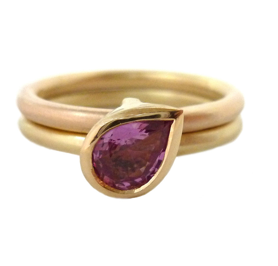 18ct Rose Yellow Gold Pink Sapphire Ring Contemporary Bespoke Unique Jewellery