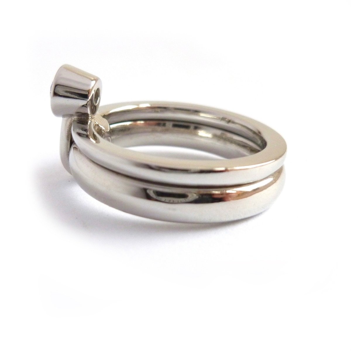 Chunky heavy weight modern eternity two band stacking ring set, handmade in platinum and diamond. Multi band ring or interlocking ring, sometimes called double band ring too.