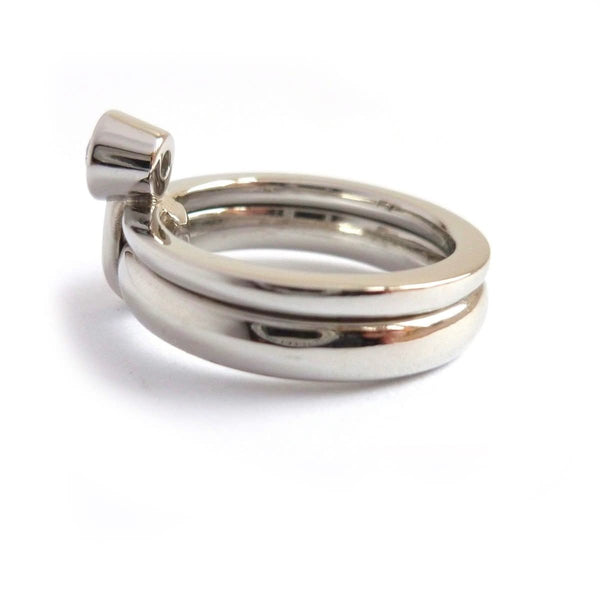 Chunky heavy weight modern eternity two band stacking ring set, handmade in platinum and diamond. Multi band ring or interlocking ring, sometimes called double band ring too.