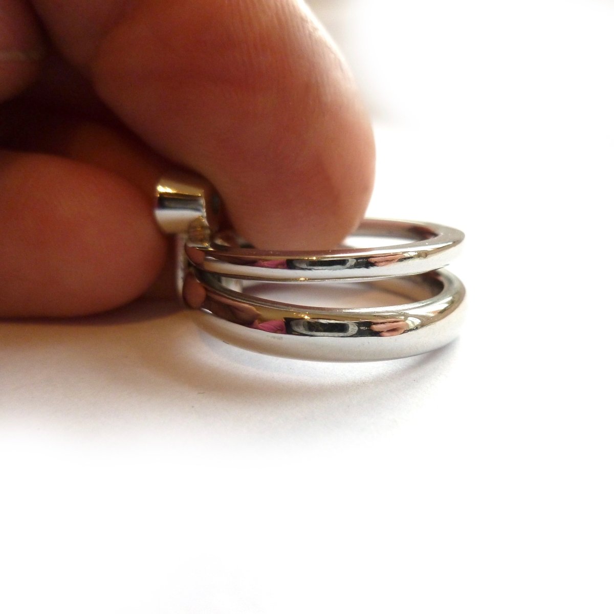 Chunky heavy weight modern eternity two band stacking ring set, handmade in platinum and diamond. Multi band ring or interlocking ring, sometimes called double band ring too.