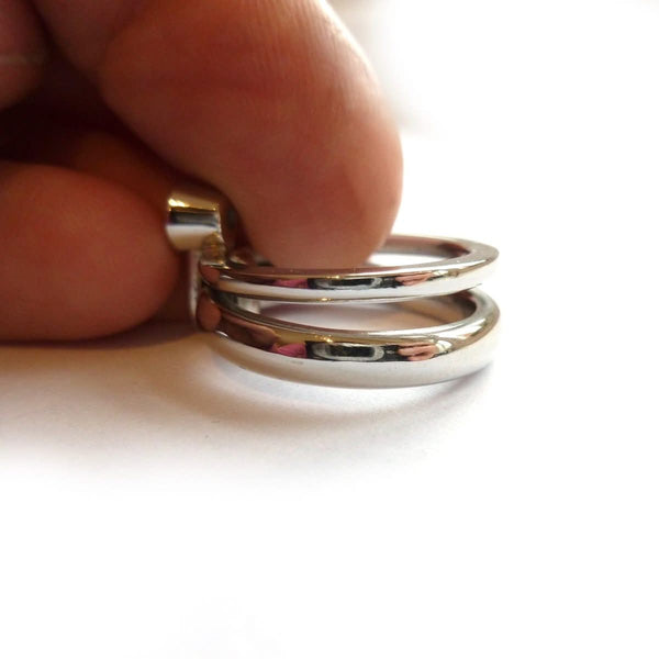 Chunky heavy weight modern eternity two band stacking ring set, handmade in platinum and diamond. Multi band ring or interlocking ring, sometimes called double band ring too.