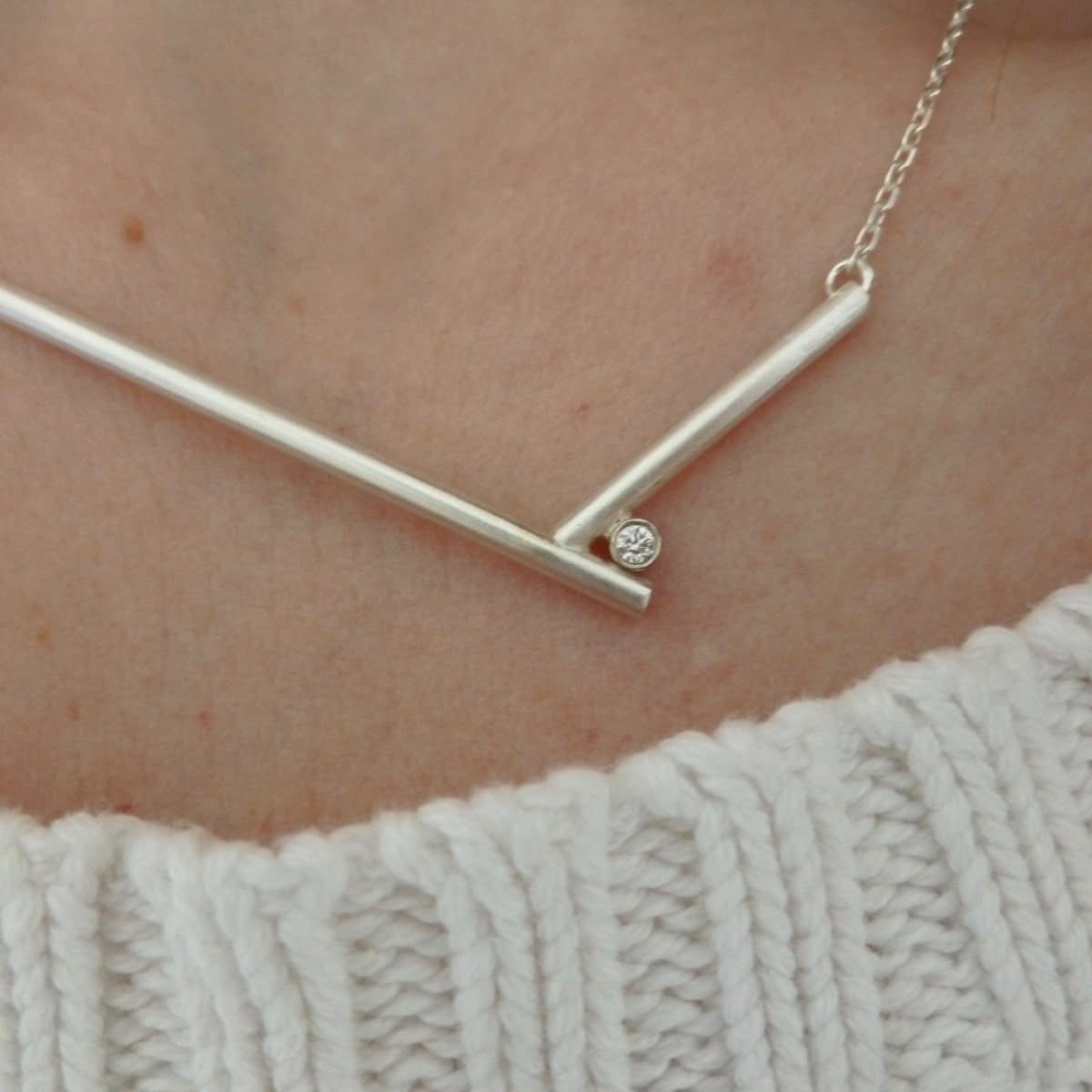 unique contemporary silver and diamond necklace by Sue Lane 