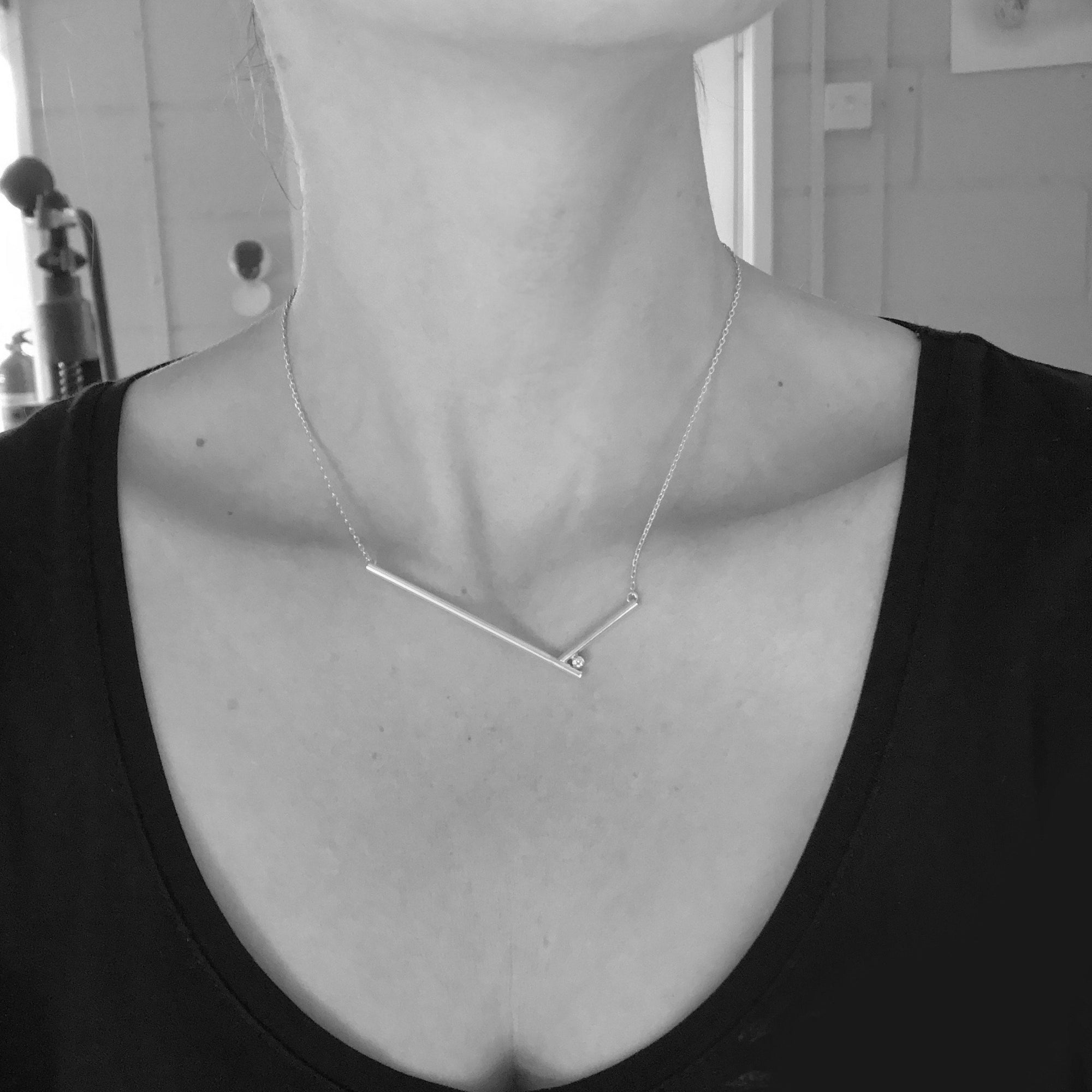 modern contemporary silver and diamond necklace handmade designer and maker by Sue Lane 