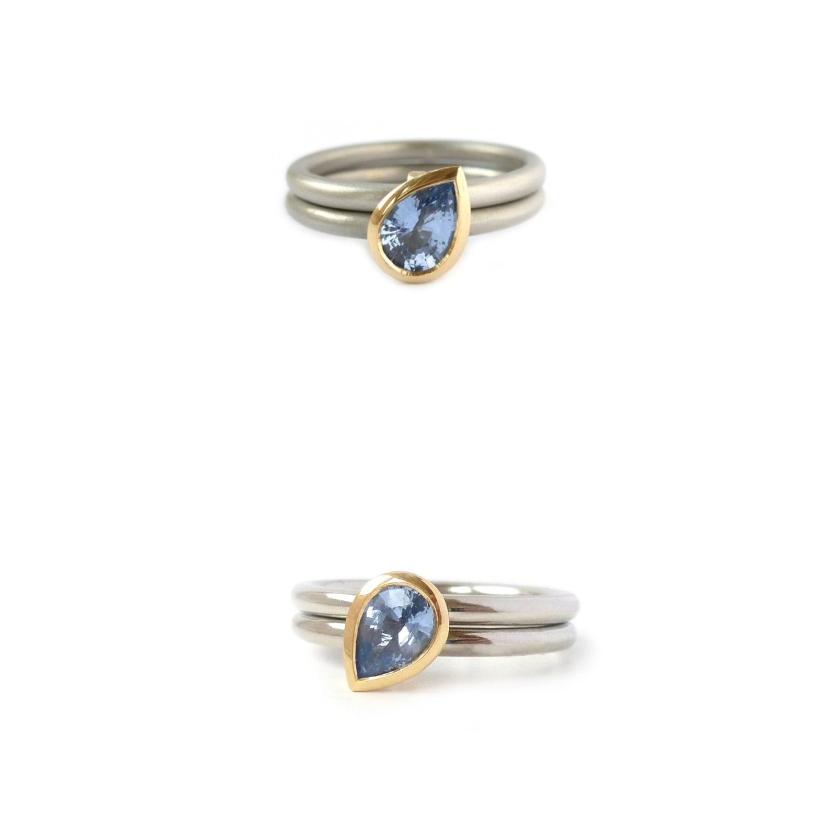 Unusual, unique, bespoke and modern platinum and cornflower blue sapphire wedding ring, eternity ring, engagement ring, stacking ring, Handmade by Sue Lane in Herefordshire,