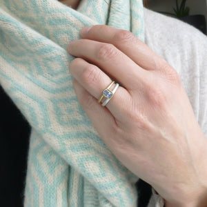 Silver 18ct gold and blue sapphire two band ring - bespoke and unique.