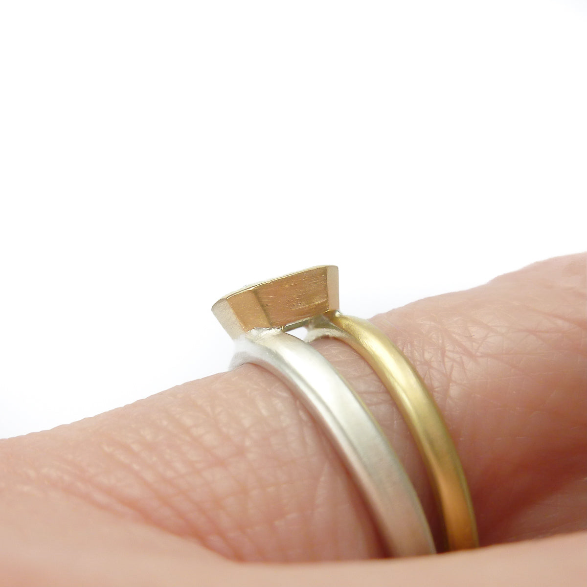 Silver 18ct gold and blue sapphire two band ring - bespoke and unique.