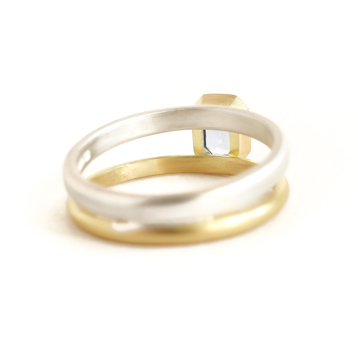 Silver 18ct gold and blue sapphire two band ring - bespoke and unique.