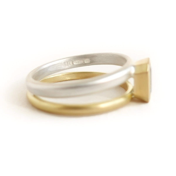 Silver 18ct gold and blue sapphire two band ring - bespoke and unique.