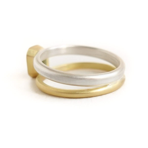 Silver 18ct gold and blue sapphire two band ring - bespoke and unique.