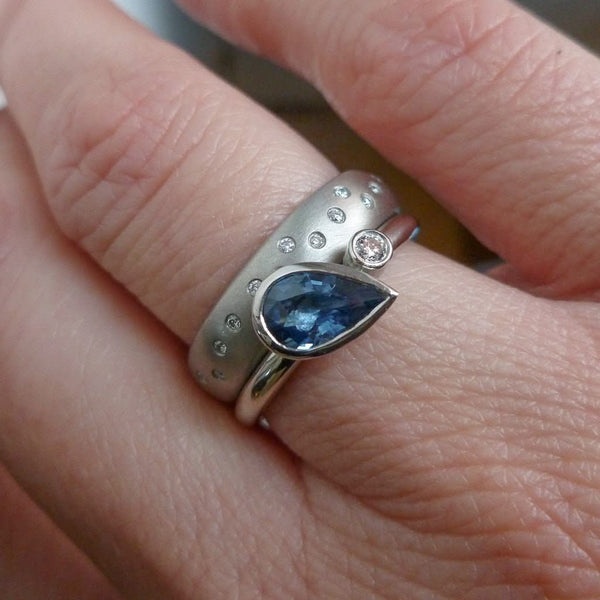wide brushed platinum diamond ring contemporary handmade bespoke Sue Lane